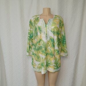 Alfred Dunner New Blouse with Flutter Sleeves Sz 1x Green and Yellow